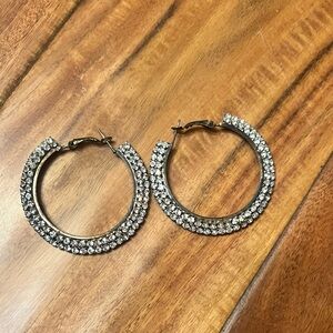 Silver rhinestone diamond hoop earrings